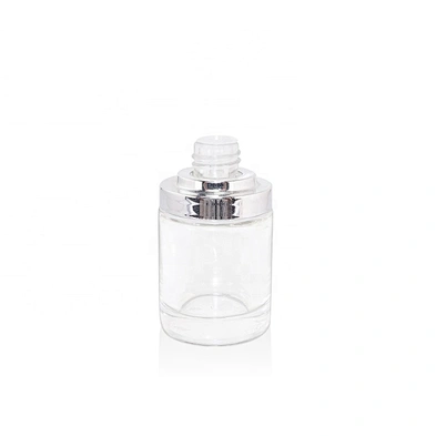Luxury clear 100ml square cosmetic crystal glass serum oil bottle with electroplated press dropper
