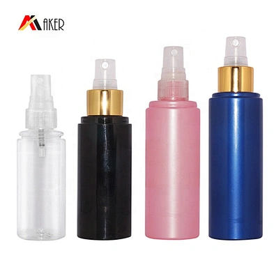 Empty 50ml 70ml 100ml 120ml black clear cylinder PET cosmetic skin care toner spray plastic bottle with mist sprayer