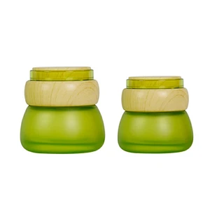 factoty custom luxury personal care jar set skin care packaging lotion cream glass wood color grain cap jar