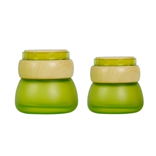 factoty custom luxury personal care jar set skin care packaging lotion cream glass wood color grain cap jar