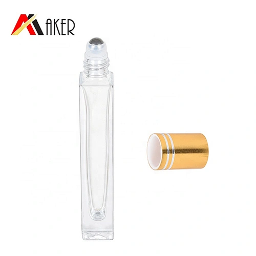 Wholesale empty clear square tall glass roll on bottle perfume bottle 10ml with stainless steel roller ball