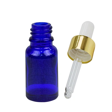 wholesale empty blue 15 ml 15ml personal care cosmetic glass essential oil packaging essential oil pump bottle with dropper