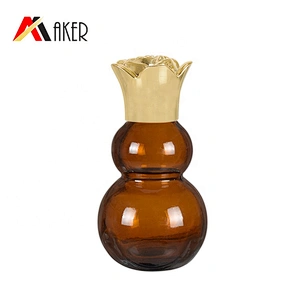 Custom 10ml 20ml amber empty gourd shape glass essential oil bottle packaging with cap or dropper