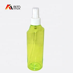 wholesale 250ml light green round PET plastic empty cosmetic spray bottle packaging with sprayer pump