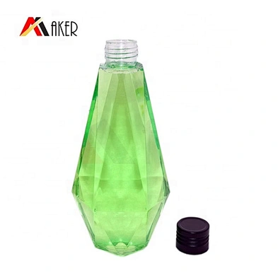 New design 300ml rhombus shape PETG plastic cosmetic lotion bottle with black aluminum screw cap