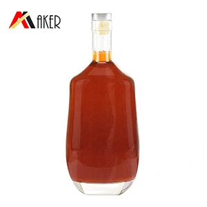 empty flat 750ml Whiskey wine bottle clear glass bottle with polymer rubber