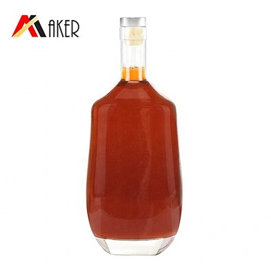 empty flat 750ml Whiskey wine bottle clear glass bottle with polymer rubber