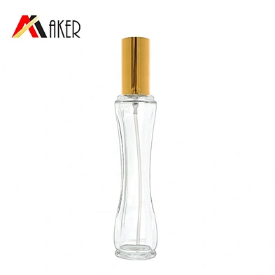 Slim shape 50ml empty clear crystal perfume glass bottle packaging with gold aluminum mist sprayer and whole cover aluminum cap