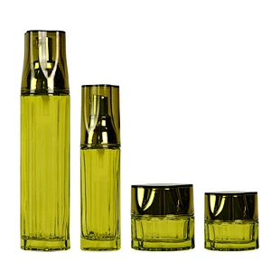 OEM Factory Low MOQ Skincare Empty Fancy Lotion Bottles Cream Jar Luxury Glass Cosmetic Packaging Set