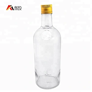 Wholesale custom clear round empty 750 ml liquor rum vodka whiskey glass bottle with aluminum cap