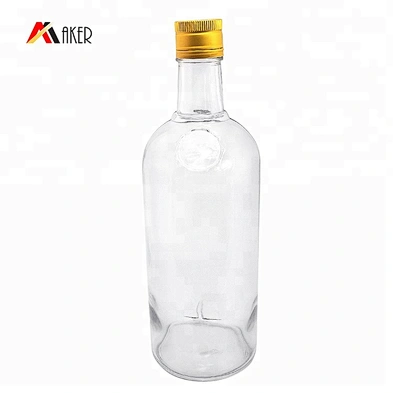 Wholesale custom clear round empty 750 ml liquor rum vodka whiskey glass bottle with aluminum cap