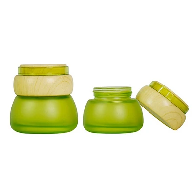 factoty custom luxury personal care jar set skin care packaging lotion cream glass wood color grain cap jar