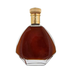 Special design empty clear 700ml XO brandy wine glass bottle with gold aluminum covered cork