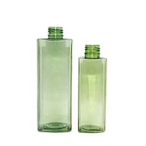 Square design semi green 300ml PET custom plastic bottle for cosmetic
