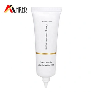 Luxury empty 25ml round white cosmetic essence cream plastic tube packaging with silver elctroplated screw lid