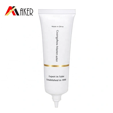 Luxury empty 25ml round white cosmetic essence cream plastic tube packaging with silver elctroplated screw lid