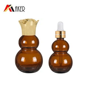 Custom 10ml 20ml amber empty gourd shape glass essential oil bottle packaging with cap or dropper