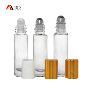 Empty mini size round 8ml clear oil perfume roll on glass bottle with gold color cap