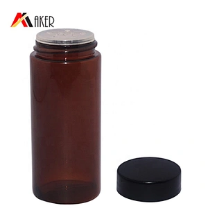 60ml amber PETG empty cylinder cosmetic talcum powder bottle plastic sifter with screw lid