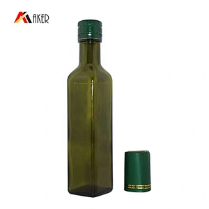 Wholesale 250ml dark green square glass olive oil bottle with aluminum screw cap and inner seal