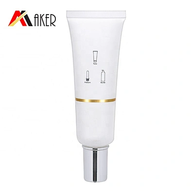 Luxury empty 25ml round white cosmetic essence cream plastic tube packaging with silver elctroplated screw lid