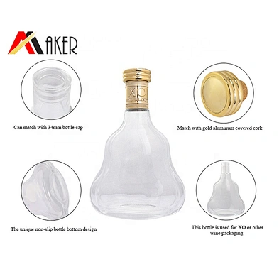 2019 New arrival wholesale clear unique shape wine glass bottle 700ml