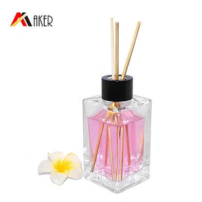 Empty wholesale luxury 100ml transparent square glass room perfume diffuser bottle with screw cap
