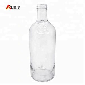 Wholesale custom clear round empty 750 ml liquor rum vodka whiskey glass bottle with aluminum cap