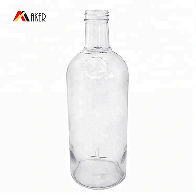 Wholesale custom clear round empty 750 ml liquor rum vodka whiskey glass bottle with aluminum cap