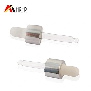 China manufacturer 18mm white rubber silver aluminum covered dropper for cosmetic essential oil glass bottle