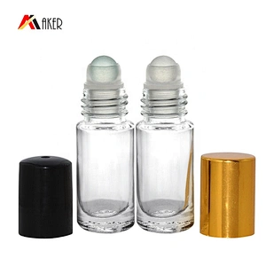 Empty clear round 5ml roll on glass bottle with gold aluminum cap