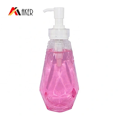 Unique shape empty 500ml clear pet plastic shower gel bottle with pump dispenser