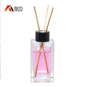 Empty wholesale luxury 100ml transparent square glass room perfume diffuser bottle with screw cap