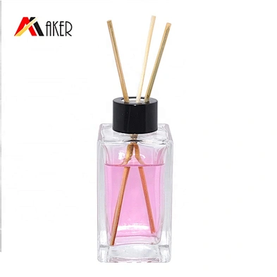 Empty wholesale luxury 100ml transparent square glass room perfume diffuser bottle with screw cap