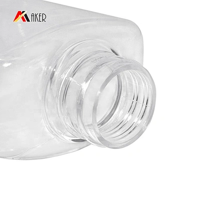 China supplier empty 350ml clear unique square pet plastic shower gel bottle with silver alumite covered lotion pump