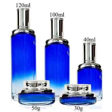 Wholesale 30g 50g 40ml 100ml 120ml luxury cosmetic packaging glass jar lotion pump containers bottle set