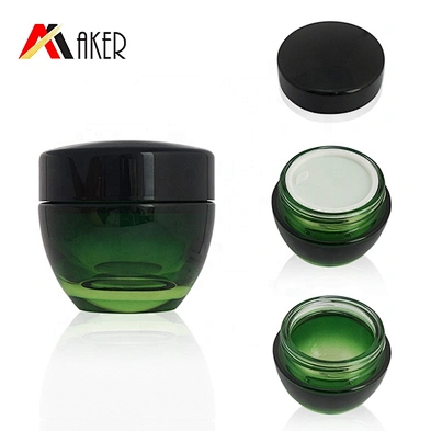2019 New design 15ml 50ml luxury gradient green cosmetic glass cream jar with black screw lid and inner cap