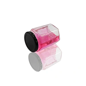 customize 350ml clear honey hexagon glass jar with tinplate cap for canned food