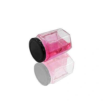customize 350ml clear honey hexagon glass jar with tinplate cap for canned food