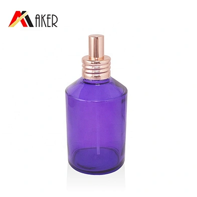 Hot sale custom 200ml painting purple glass toner bottle glass lotion bottle with gold aluminum mist sprayer or cream pump