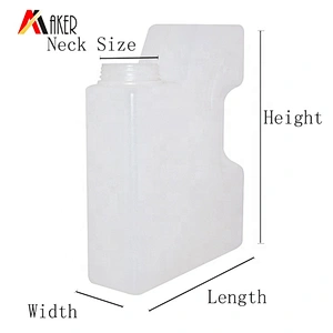 Empty 1L white square HDPE liquid laundry detergent plastic bottle packaging with handle