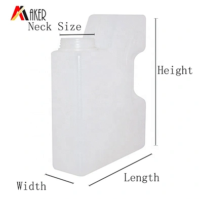 Empty 1L white square HDPE liquid laundry detergent plastic bottle packaging with handle