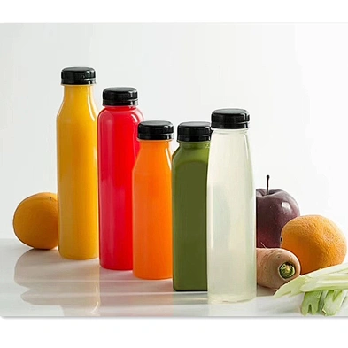 wholesale 8oz 12oz 16oz clear food grade pet square beverage plastic juice and water bottle with aluminum cap