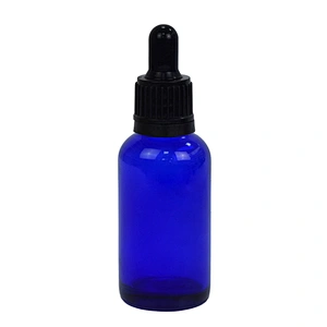 wholesale cheap empty 30ml blue cosmetic personal care packaging serum essential oil dropper glass bottle