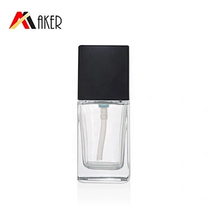 Factory supply 30ml empty square cosmetic glass lotion bottle glass foundation bottle with cream pump and screw lid