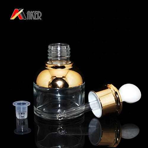 Newest luxury design cosmetic packaging empty 30ml clear glass serum dropper bottle