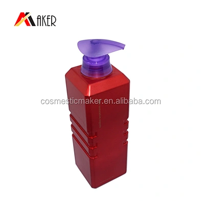 Factory price 800ml square shape empty plastic red hdpe shampoo bottle with pump for hair