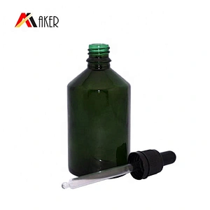 Wholesale price round shape empty green 100ml glass essential oil bottle with dropper