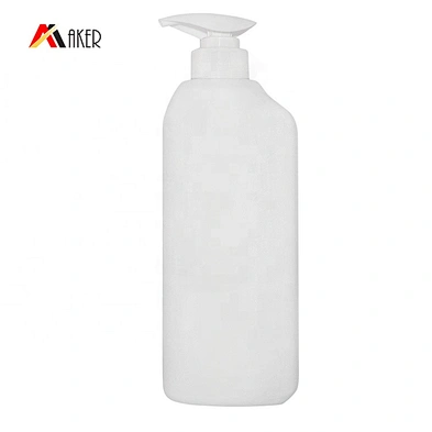 Wholesale new design 650ml square white HDPE plastic empty shower gel bottle with pump