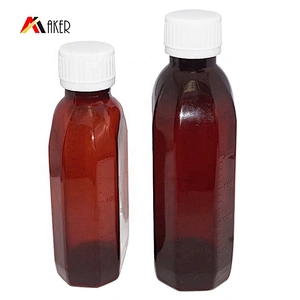 Empty 150ml 250ml amber flat PET pharmaceutical plastic medicine pill or liquid bottle